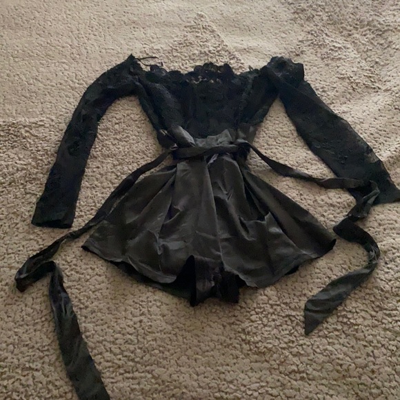 Fashion Nova Pants - Black mesh embroidered romper.